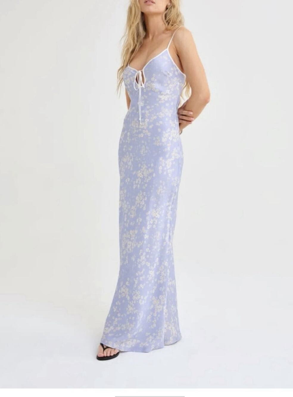 Rumore Daytona Maxi Dress satin slip floral tie baby's breath size small NWT